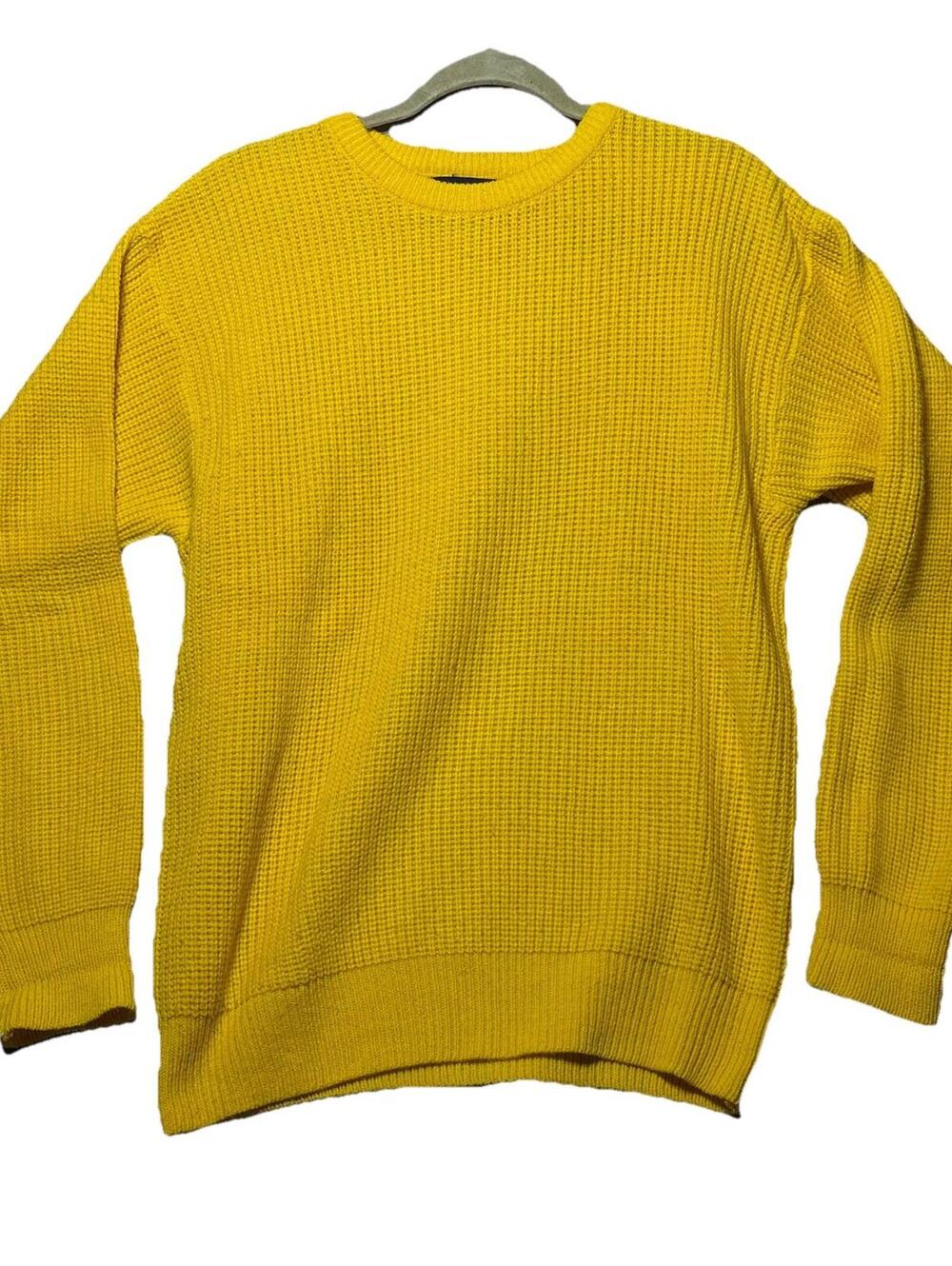 90s Claybrooke Chunky Knit Tight Fit Crewneck Sweater L Mustard Yellow Y2k
